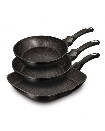ZESTAW 3 PATELNI GRANITOWYCH BERLINGER HAUS BH-6157 BLACK SILVER
