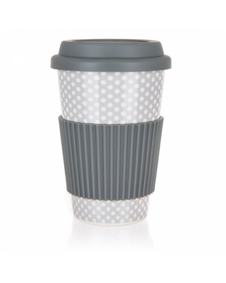 KUBEK CERAMICZNY 400ml Z POKRYWĄ SILKONOWĄ BANQUET GO szary