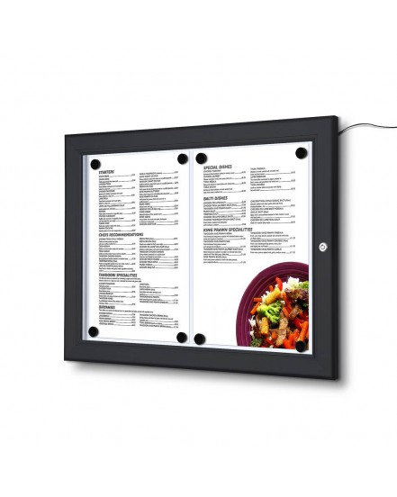 Czarna gablota na menu 2 x A4 z oświetleniem LED