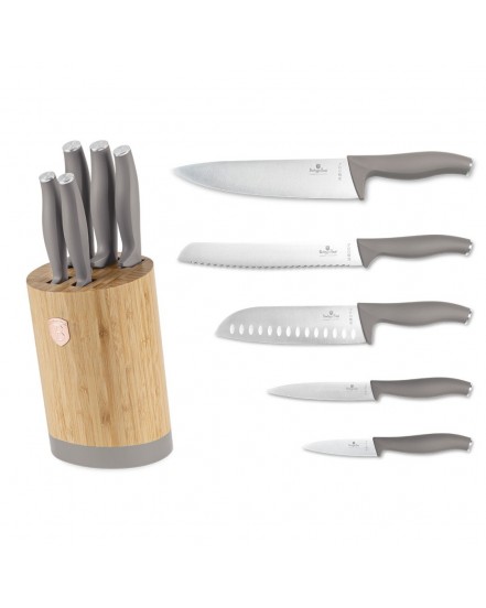 ZESTAW NOŻY BERLINGER HAUS BH-2756 TAUPE W BLOKU BAMBUSOWYM